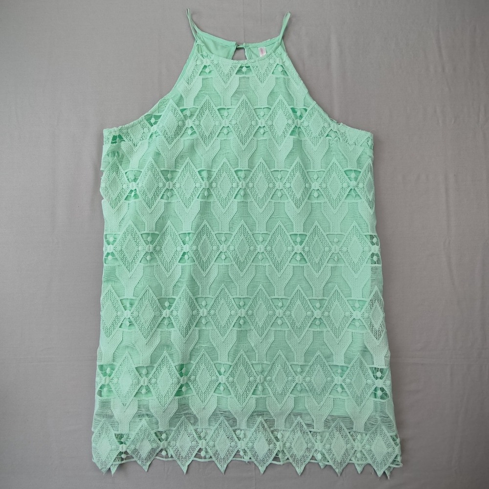 Xhilaration Top Womens XXL Mint Green Halter Lace Geometric Diamond Sleeveless